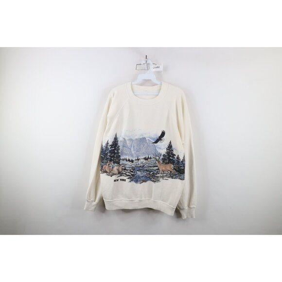 Vintage 90s Streetwear Mens XL New York Nature All Over Print Sweatshirt USA